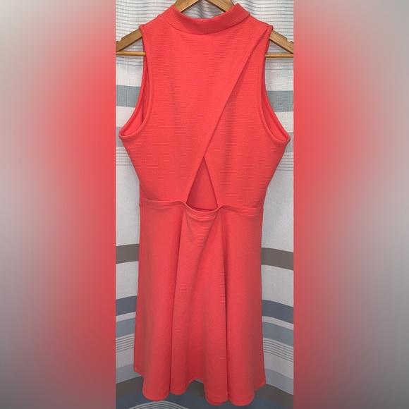 Decree Women’s Stretch Sheath Dress Faux Wrap Back Coral Orange Size Large - Picture 2 of 4